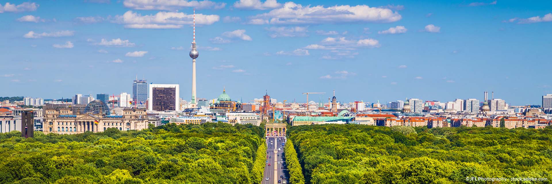 Grünflächen mit Stadtbäume in Berlin binden klimaschädliches CO2